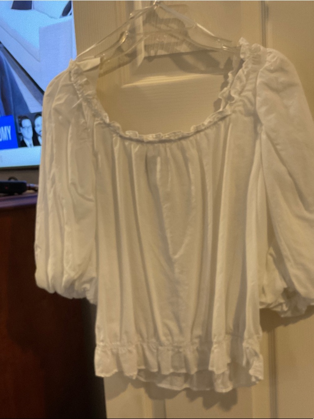 INC International Concepts White Ruffled Peasant Top